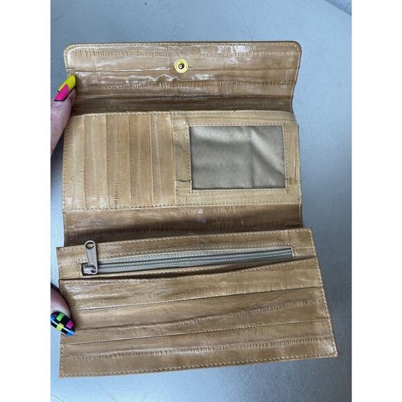 Vintage Eel Skin Wallet Split Leather Clutch checkbook Tan Korea - Picture 3 of 6